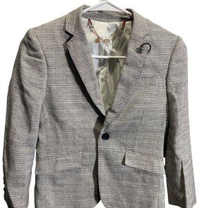 Elie Balleh Boys Gray/Black Textured Button-Front Blazer S‎